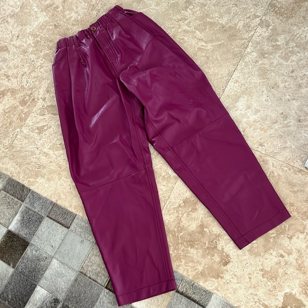 Free people leather purple baggy pant. Size XS. New